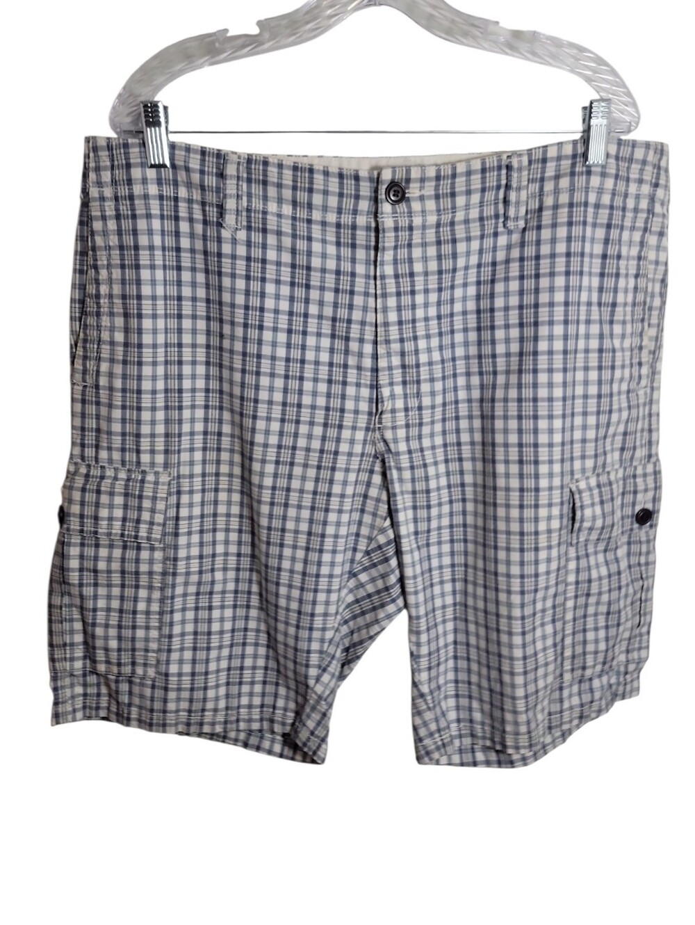 Dockers blue white plaid men's cargo shorts size 38 cotton utlilty casual